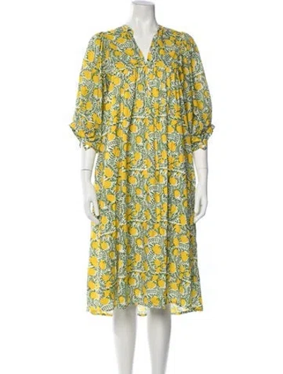 Pre-owned Mille Floral Print Midi Length Dress In Green