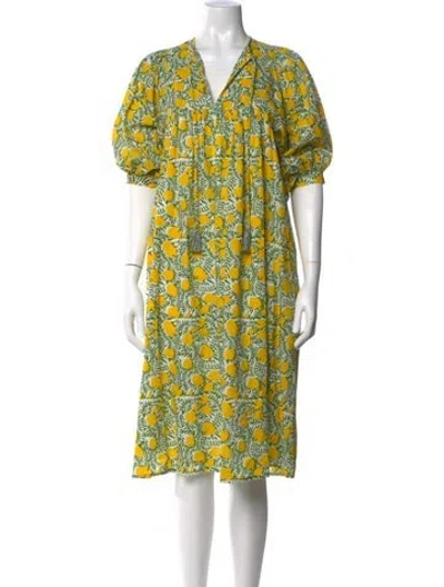 Pre-owned Mille Floral Print Midi Length Dress In Green/yellow