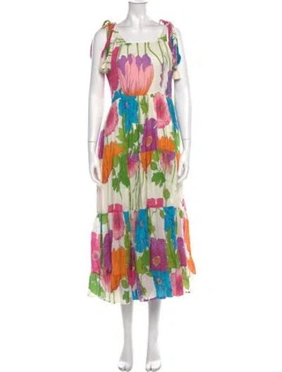 Pre-owned Mille Floral Print Midi Length Dress In Neutrals