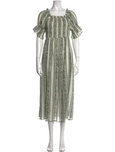 Pre-owned Mille Floral Print Midi Length Dress In Neutrals