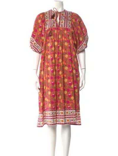 Pre-owned Mille Floral Print Midi Length Dress In Pink