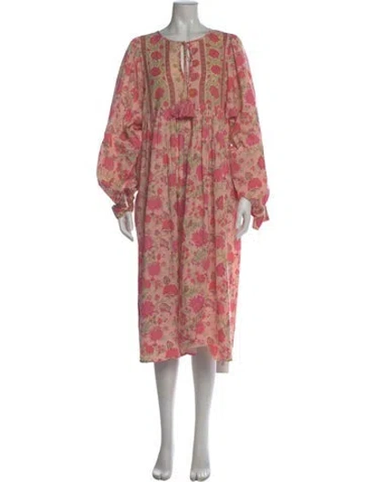 Pre-owned Mille Floral Print Midi Length Dress In Pink