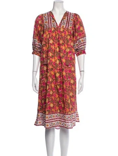 Pre-owned Mille Floral Print Midi Length Dress In Pink