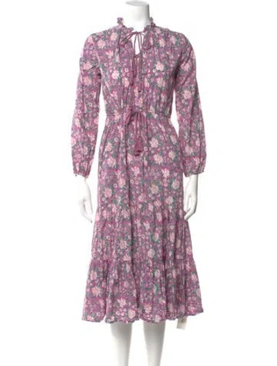 Pre-owned Mille Floral Print Midi Length Dress In Purple