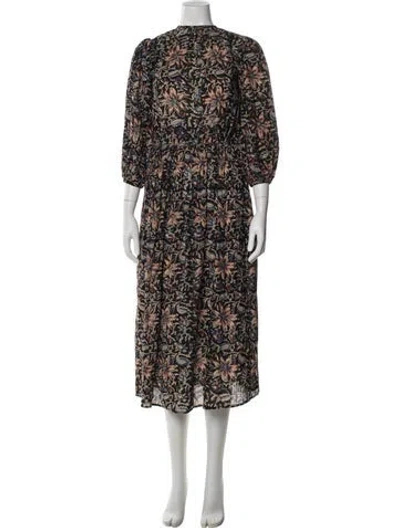 Pre-owned Mille Floral Print Midi Length Dress In Purple