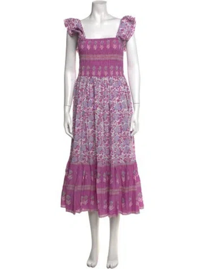 Pre-owned Mille Floral Print Midi Length Dress In Purple