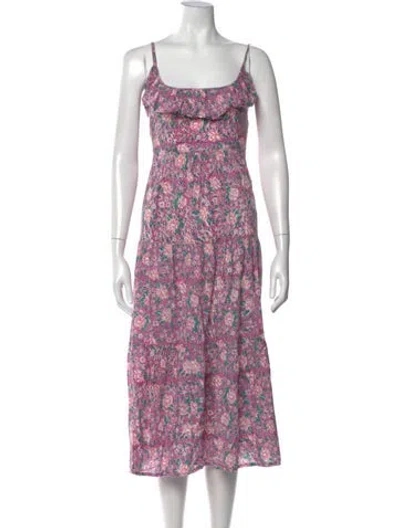 Pre-owned Mille Floral Print Midi Length Dress In Purple