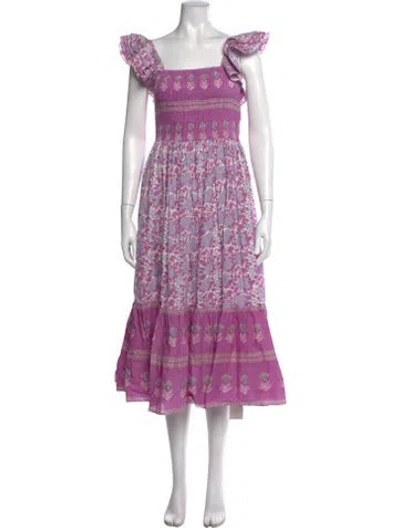 Pre-owned Mille Floral Print Midi Length Dress In Purple