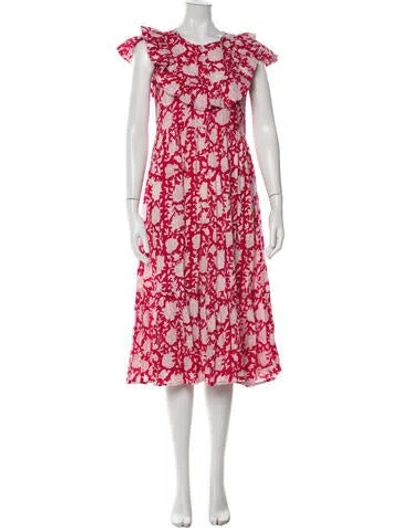 Pre-owned Mille Floral Print Midi Length Dress In Red