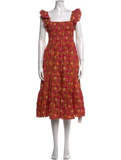 Pre-owned Mille Floral Print Midi Length Dress In Red