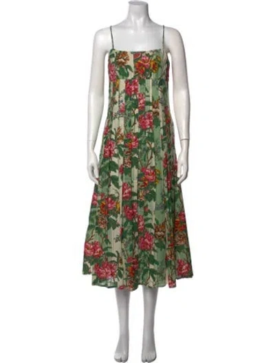 Pre-owned Mille Floral Print Midi Length Dress W/ Tags In Green