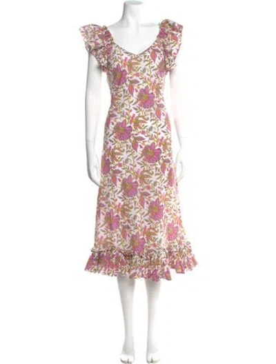 Pre-owned Mille Floral Print Midi Length Dress In White