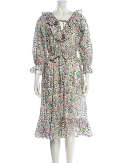 Pre-owned Mille Floral Print Midi Length Dress In White