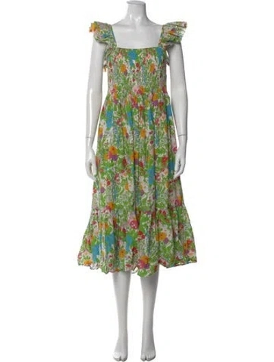 Pre-owned Mille Floral Print Midi Length Dress In White