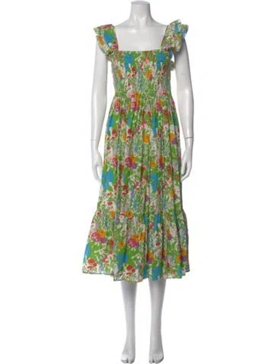 Pre-owned Mille Floral Print Midi Length Dress In White