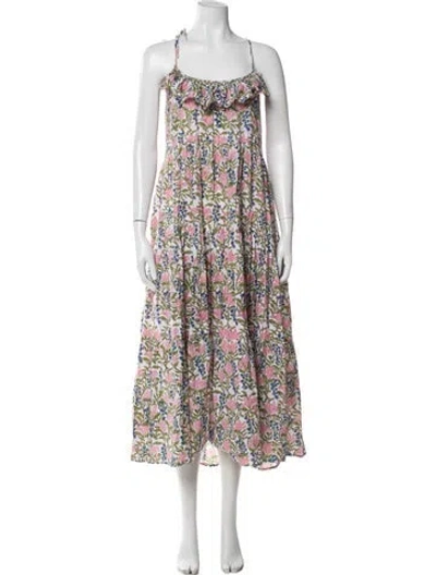 Pre-owned Mille Floral Print Midi Length Dress In White