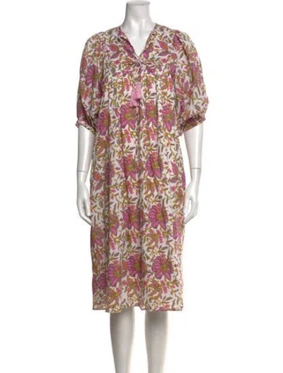 Pre-owned Mille Floral Print Midi Length Dress In White