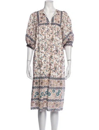Pre-owned Mille Floral Print Midi Length Dress In White