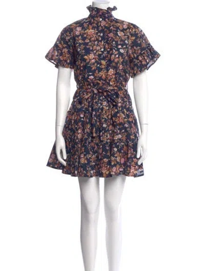 Pre-owned Mille Floral Print Mini Dress In Blue