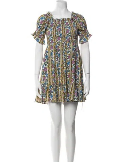 Pre-owned Mille Floral Print Mini Dress In Blue