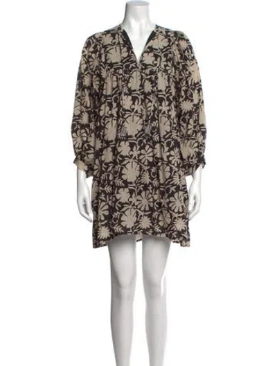 Pre-owned Mille Floral Print Mini Dress In Brown