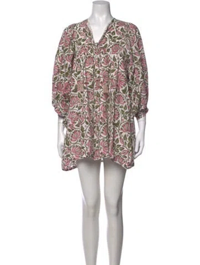 Pre-owned Mille Floral Print Mini Dress In Green/pink/white