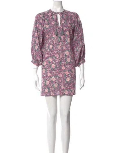 Pre-owned Mille Floral Print Mini Dress In Purple