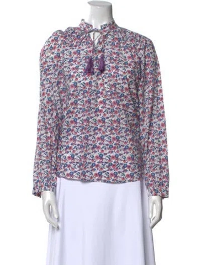 Pre-owned Mille Floral Print Mock Neck Blouse In Multi