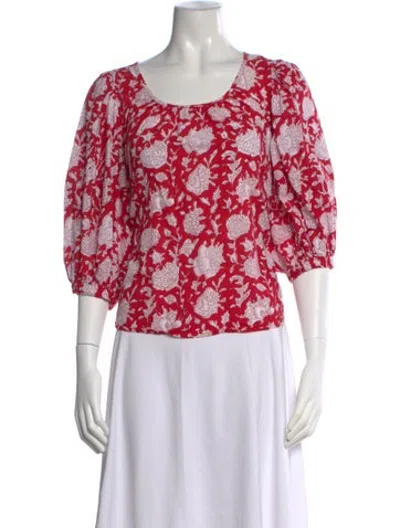 Pre-owned Mille Floral Print Scoop Neck Top In Red