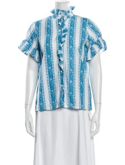 Pre-owned Mille Floral Print Short Sleeve Blouse In Multi