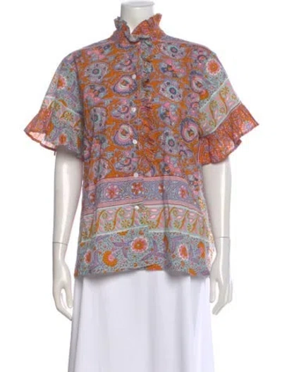 Pre-owned Mille Floral Print Short Sleeve Blouse In Multi