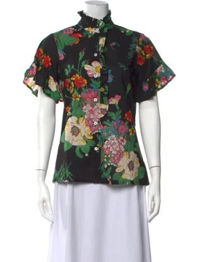 Pre-owned Mille Floral Print Short Sleeve Top W/ Tags In Black