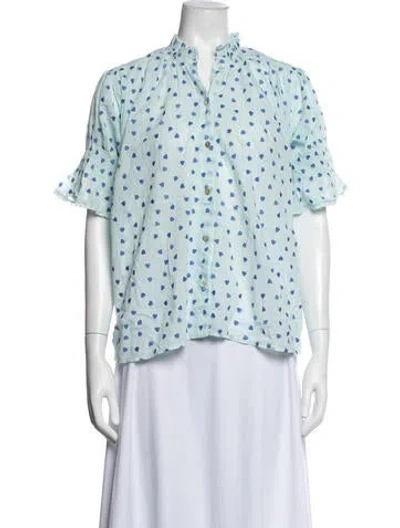 Pre-owned Mille Floral Print Short Sleeve Top W/ Tags In Blue