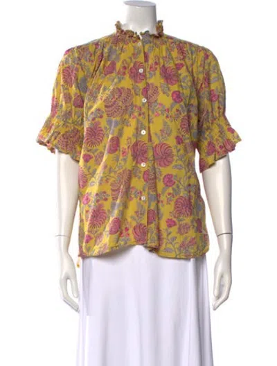 Pre-owned Mille Floral Print Short Sleeve Top In Yellow