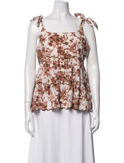 Pre-owned Mille Floral Print Square Neckline Blouse In Pink