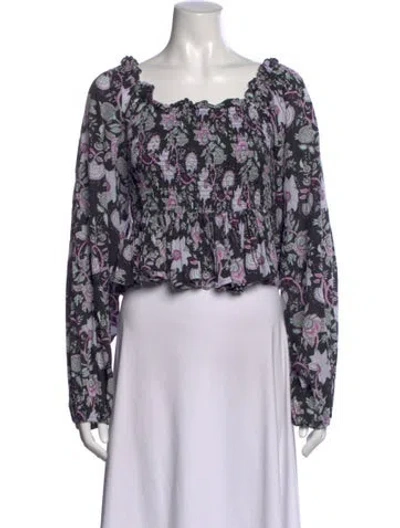 Pre-owned Mille Floral Print Square Neckline Crop Top In Black