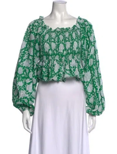 Pre-owned Mille Floral Print Square Neckline Crop Top In Green