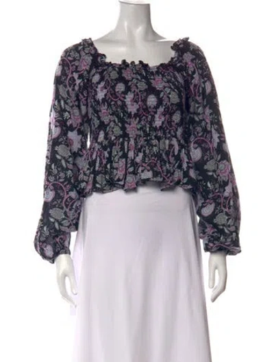 Pre-owned Mille Floral Print Square Neckline Top In Black