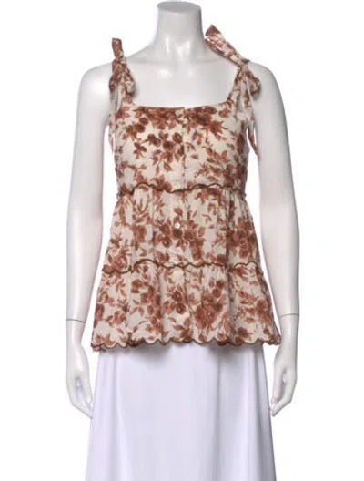 Pre-owned Mille Floral Print Square Neckline Top In Multi