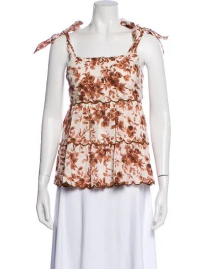 Pre-owned Mille Floral Print Square Neckline Top W/ Tags In Neutral