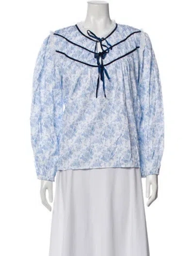 Pre-owned Mille Floral Print Tie Neck Blouse In Multi