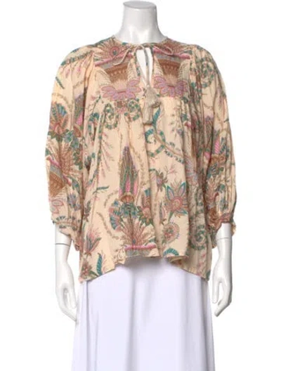 Pre-owned Mille Floral Print Tie Neck Blouse In Neutral