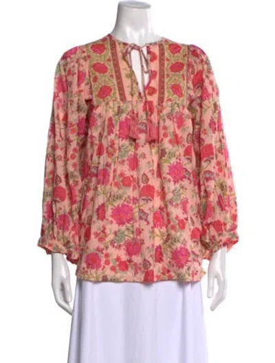 Pre-owned Mille Floral Print Tie Neck Blouse In Neutral