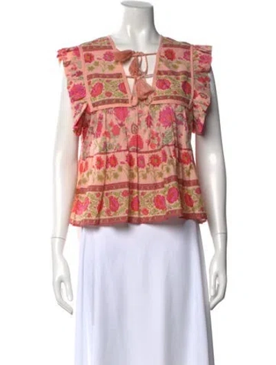 Pre-owned Mille Floral Print Tie Neck Blouse In Pink