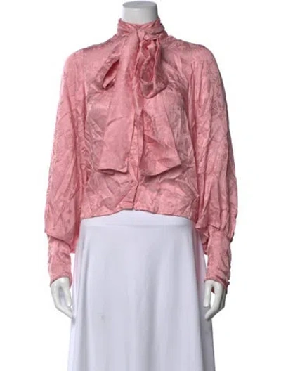 Pre-owned Mille Floral Print Tie Neck Blouse In Pink