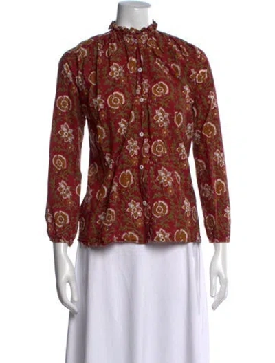 Pre-owned Mille Floral Print Tie Neck Blouse In Red