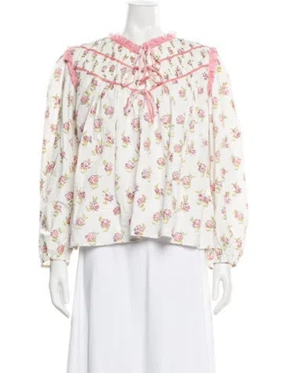 Pre-owned Mille Floral Print Tie Neck Blouse W/ Tags In Multi