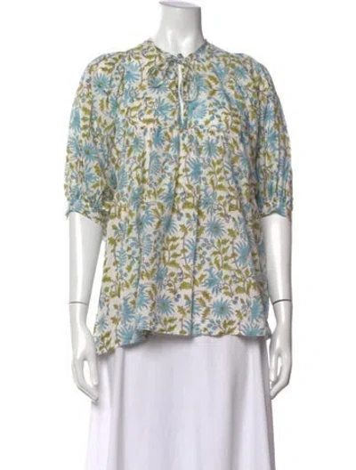 Pre-owned Mille Floral Print Tie Neck Top In Multicolor