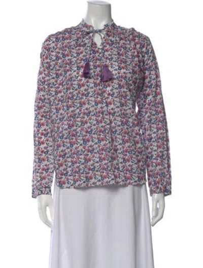 Pre-owned Mille Floral Print Tie Neck Top In Multicolor