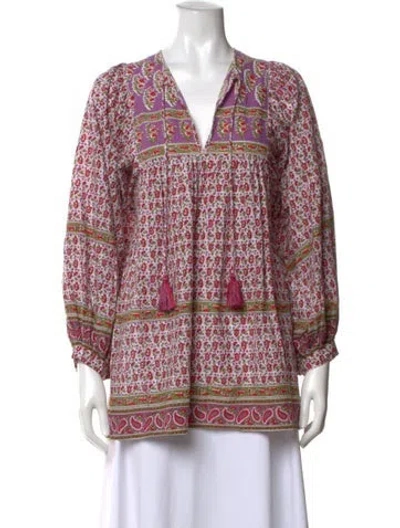 Pre-owned Mille Floral Print V-neck Top In Multicolor